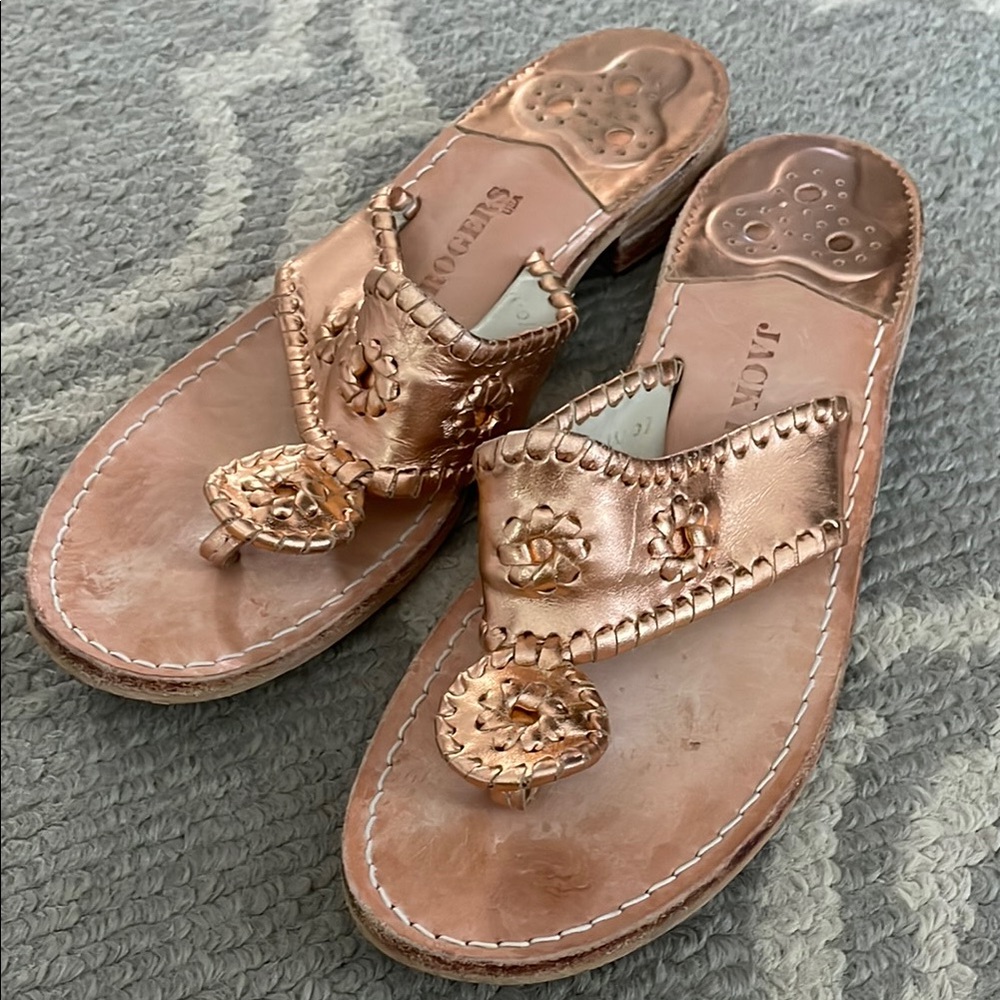 Jack Rogers Jacks Metallic Rose Gold Leather Sandals